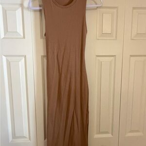 Treasure and Bond Sleeveless Tan Ribbed Dress with cutout